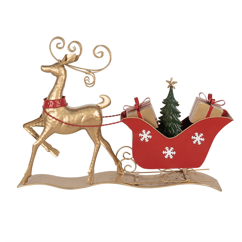 Kerstdecoratie Slee 70x12x49 cm Bruin Rood Metaal