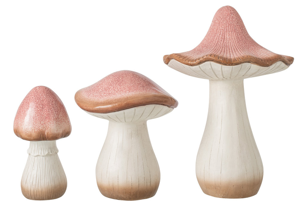 J-Line decoratie Paddenstoel - magnesium - lichtroze - 3 stuks