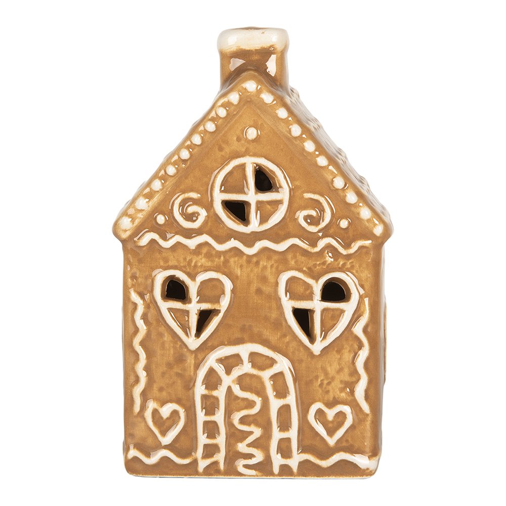 Gingerbread house met LED 7x6x12 cm Bruin Keramiek