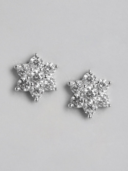 925 Sterling Zilver Gerhodineerde CZ Bloemen Stud Oorbel – Klein – 1,00 cm