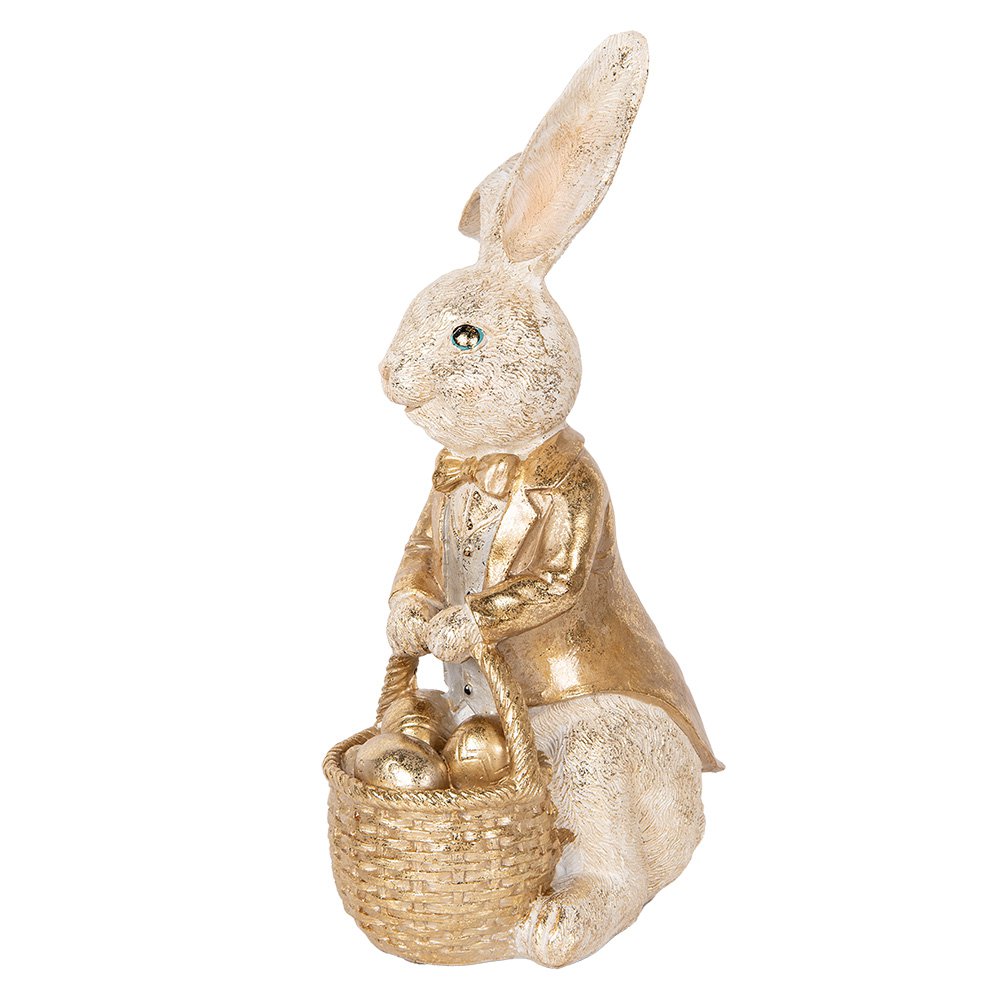 Decoratie Beeld Konijn 51 cm Beige Goudkleurig Kunststof