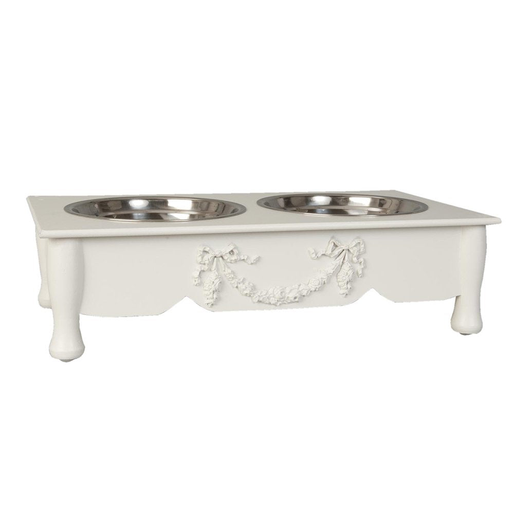 Voerbak Hond Beige, Hout en IJzer 41x22x12 cm / 2x500 ml