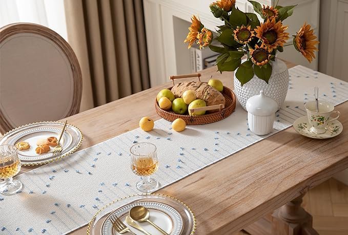 Decoratieve tafelloper – tafellinnen van puur katoen – ontwerp met thermische bescherming – 14x72 inch