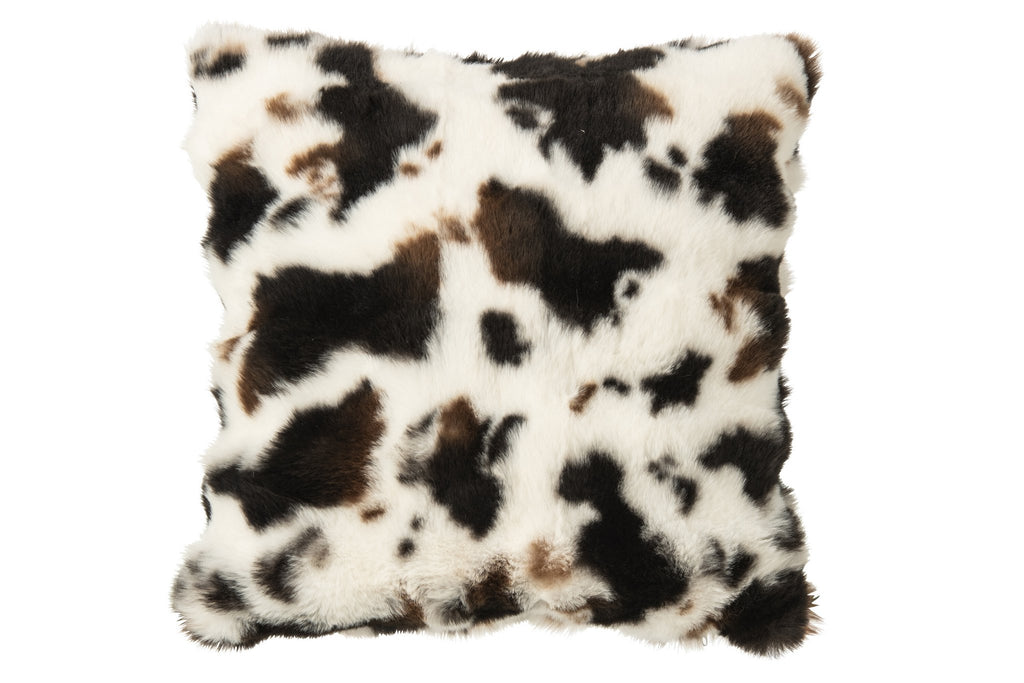 J-Line Kussen met koeienmotief - polyester - wit/donkerbruin