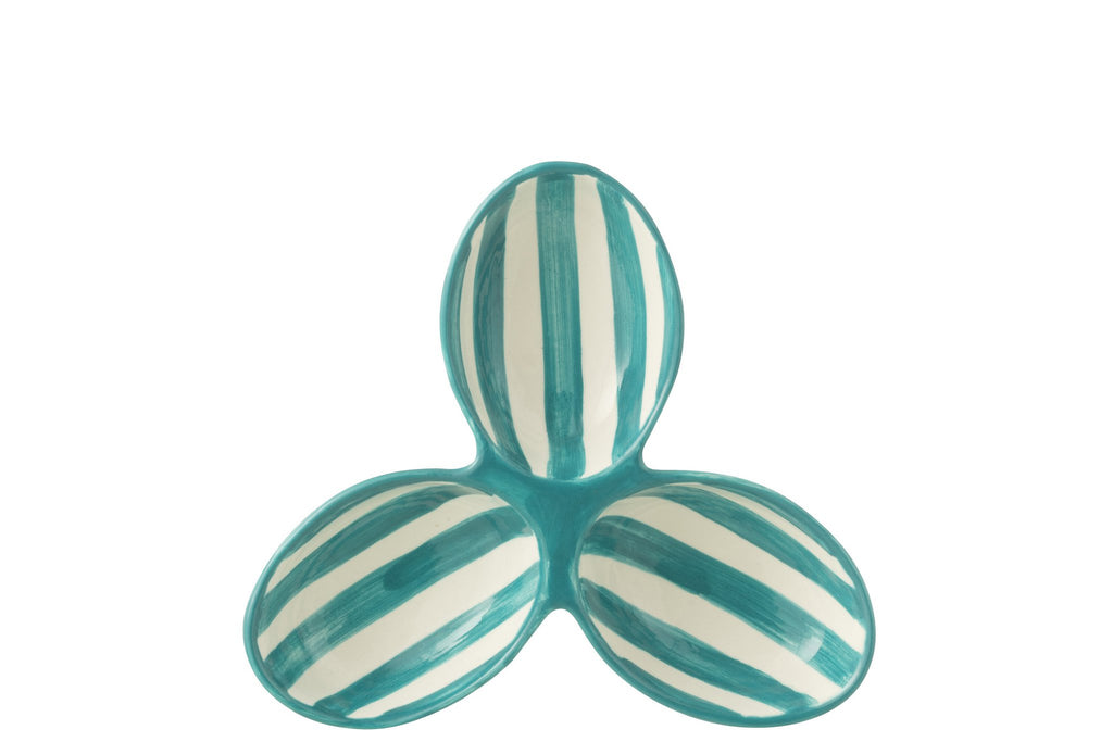 J-Line schaal Granada Stripes Clover - keramiek - wit/aqua