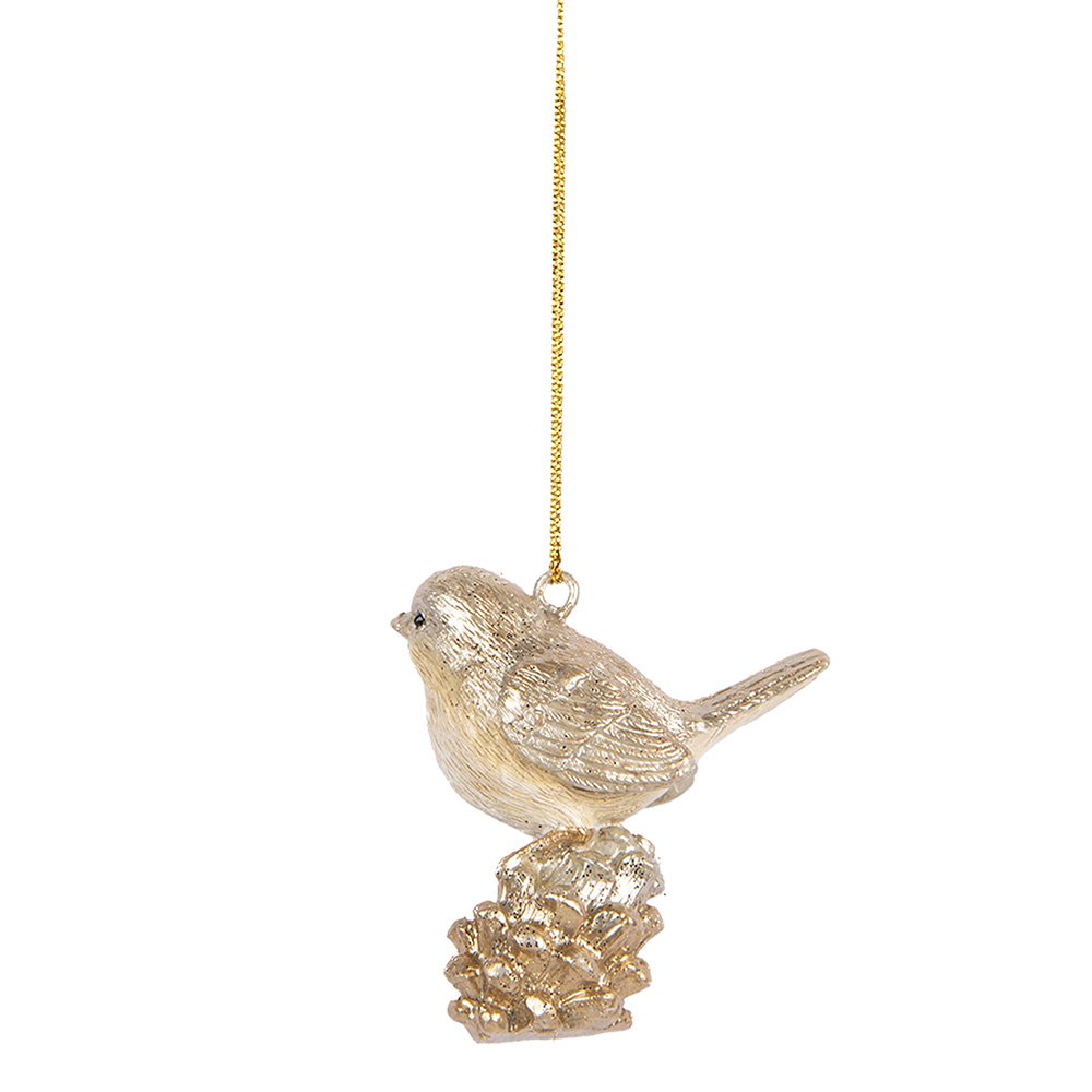 Kersthanger Vogel 6 cm Beige Kunststof