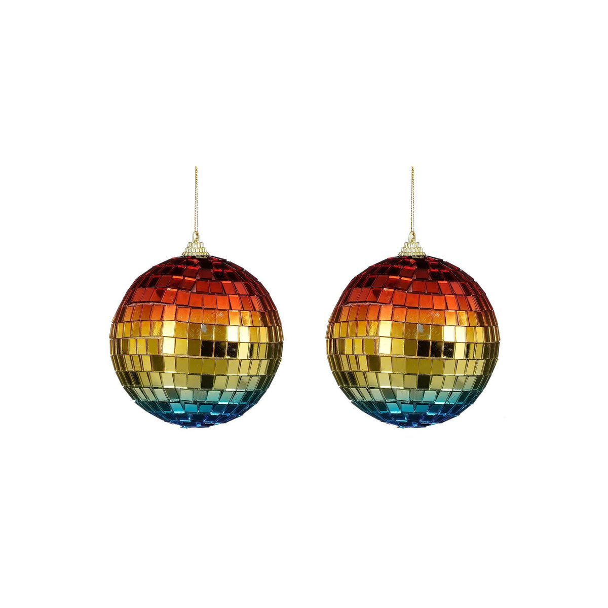 Ornament spiegel bal regenboog blauw 2 stuks