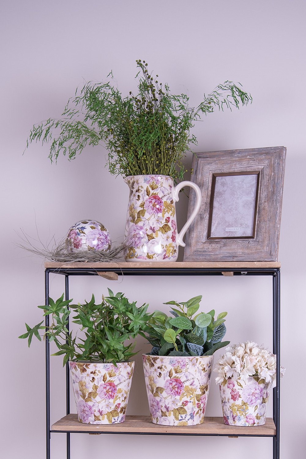Decoratie Kan 16x11x18 cm Roze Beige Keramiek Bloemen Waterkan