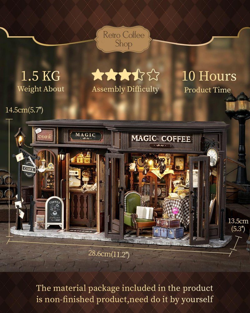 Cutebee, 3D DIY Huisje, Magic Coffee Shop, F041-B, 28,6x13,5x14,5cm