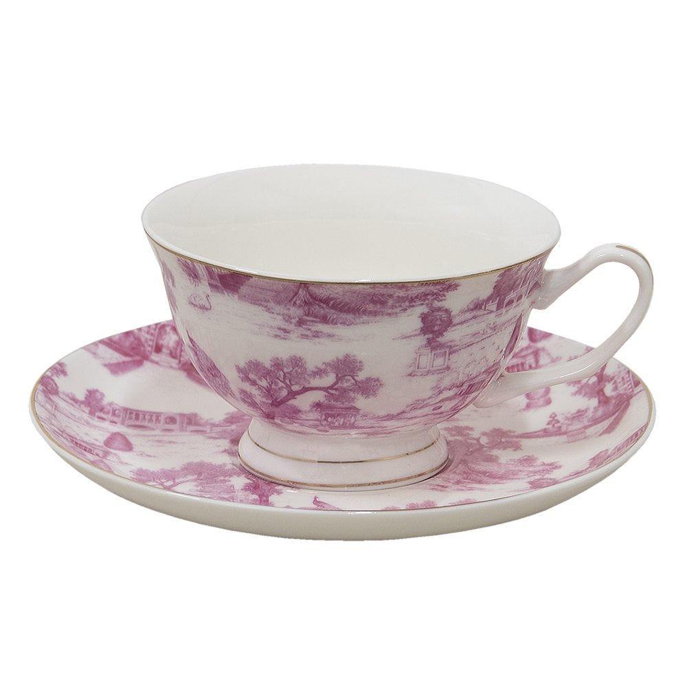 Kop en Schotel 250 ml Roze Porselein Servies