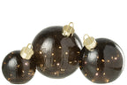 J-Line kerstbal - glas - zwart - L - LED lichtjes
