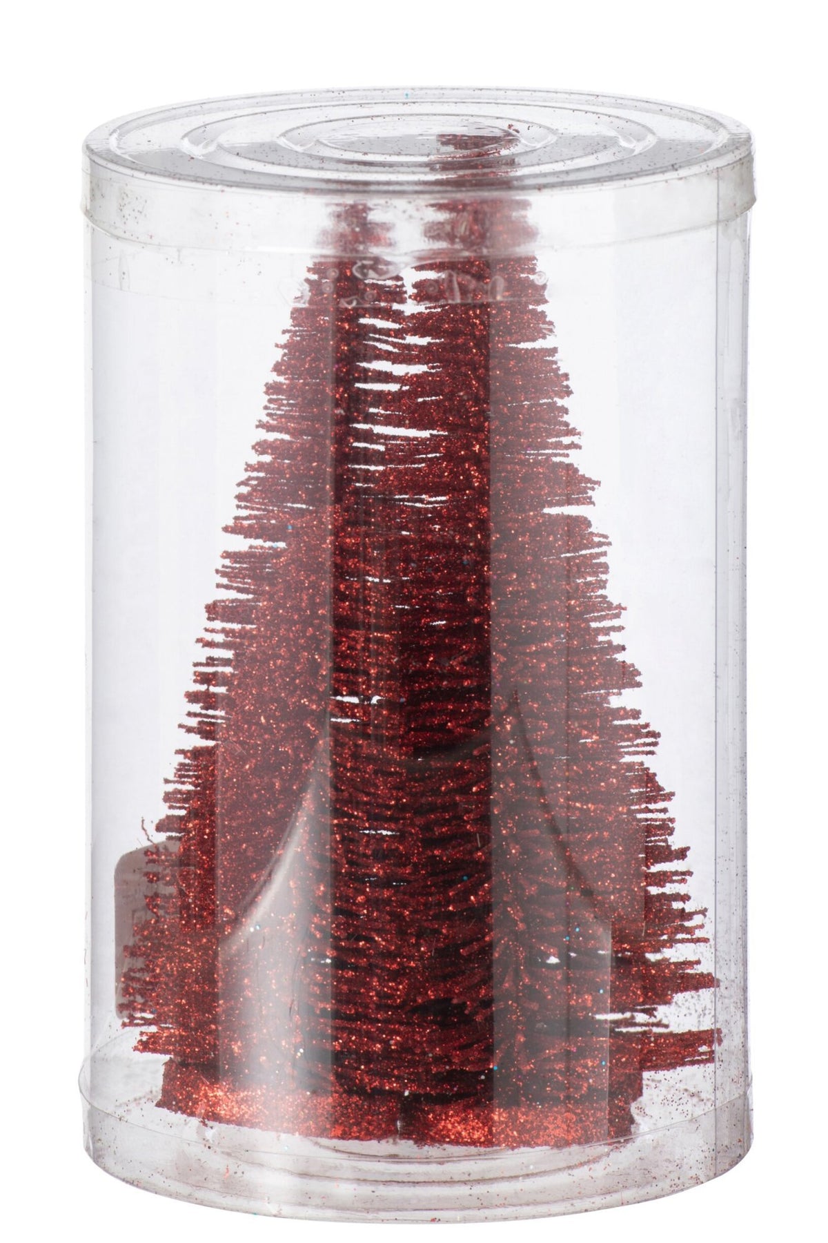 J-Line decoratie Kerstboom Glitter - kunststof - rood - doos van 8