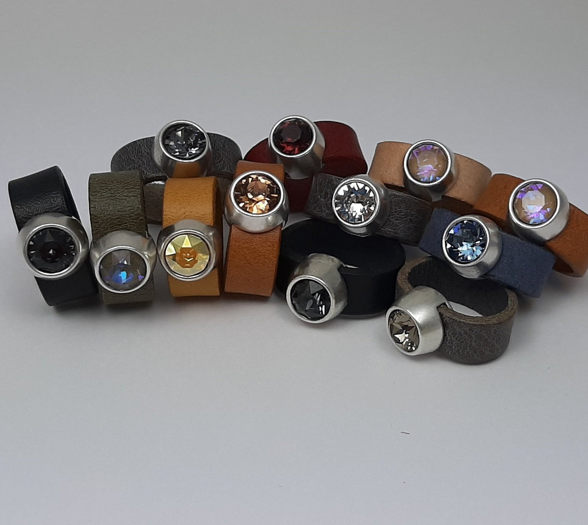 Leren ring SS39 antiek zilver Swarovski element
