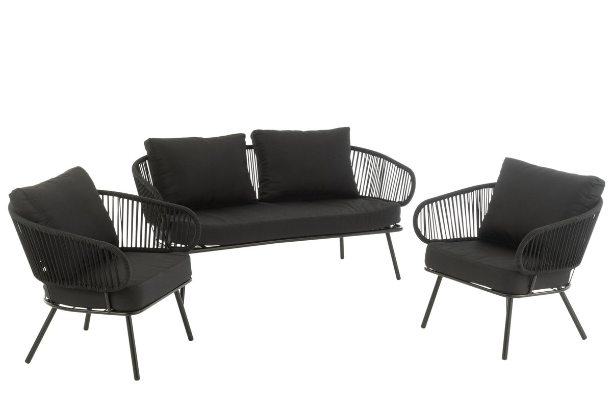 J-Line Set Van Drie Stoel/Bank Poa Metaal/Rattan Zwart
