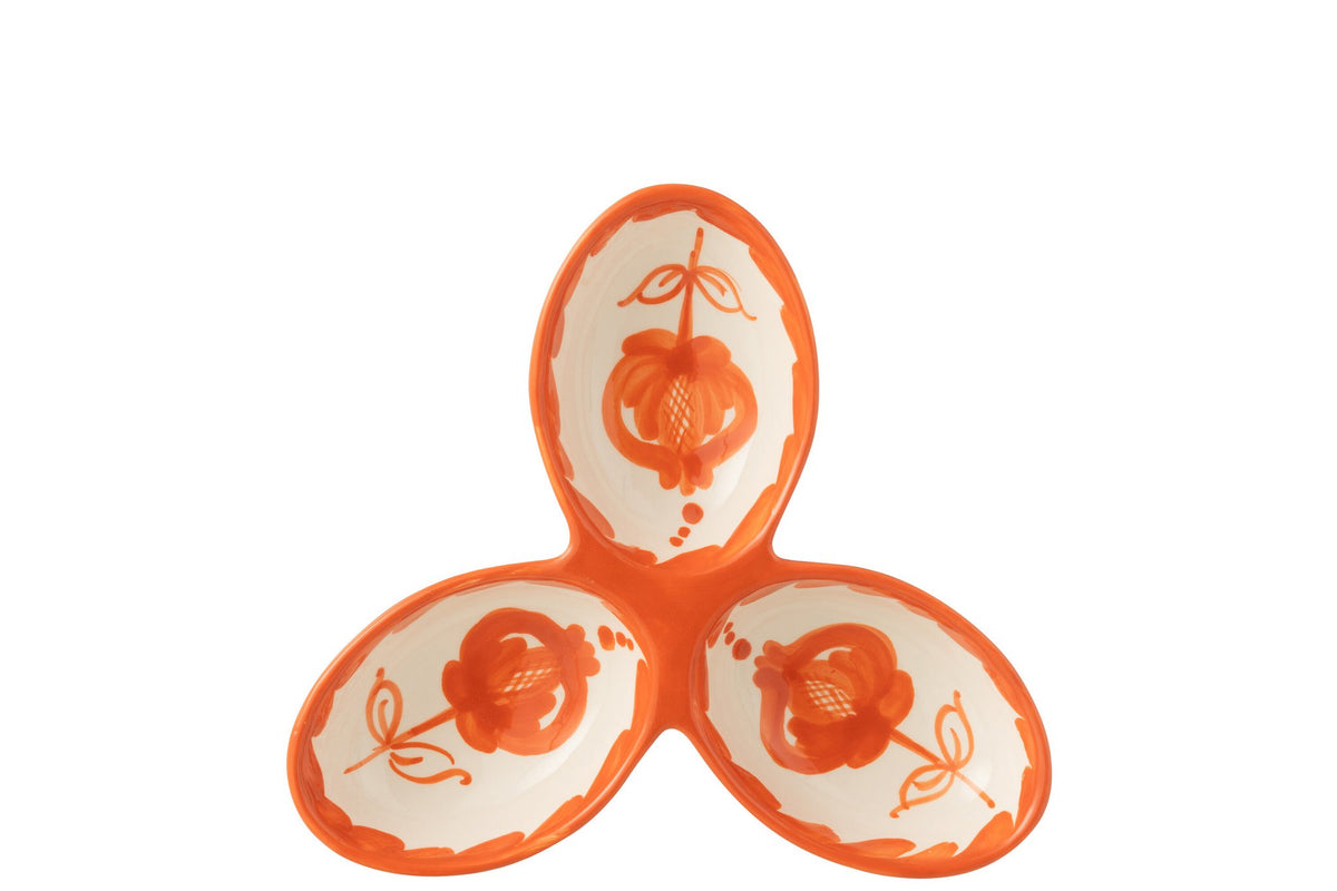 J-Line serveerschaal Granada Clover - keramiek - wit/oranje
