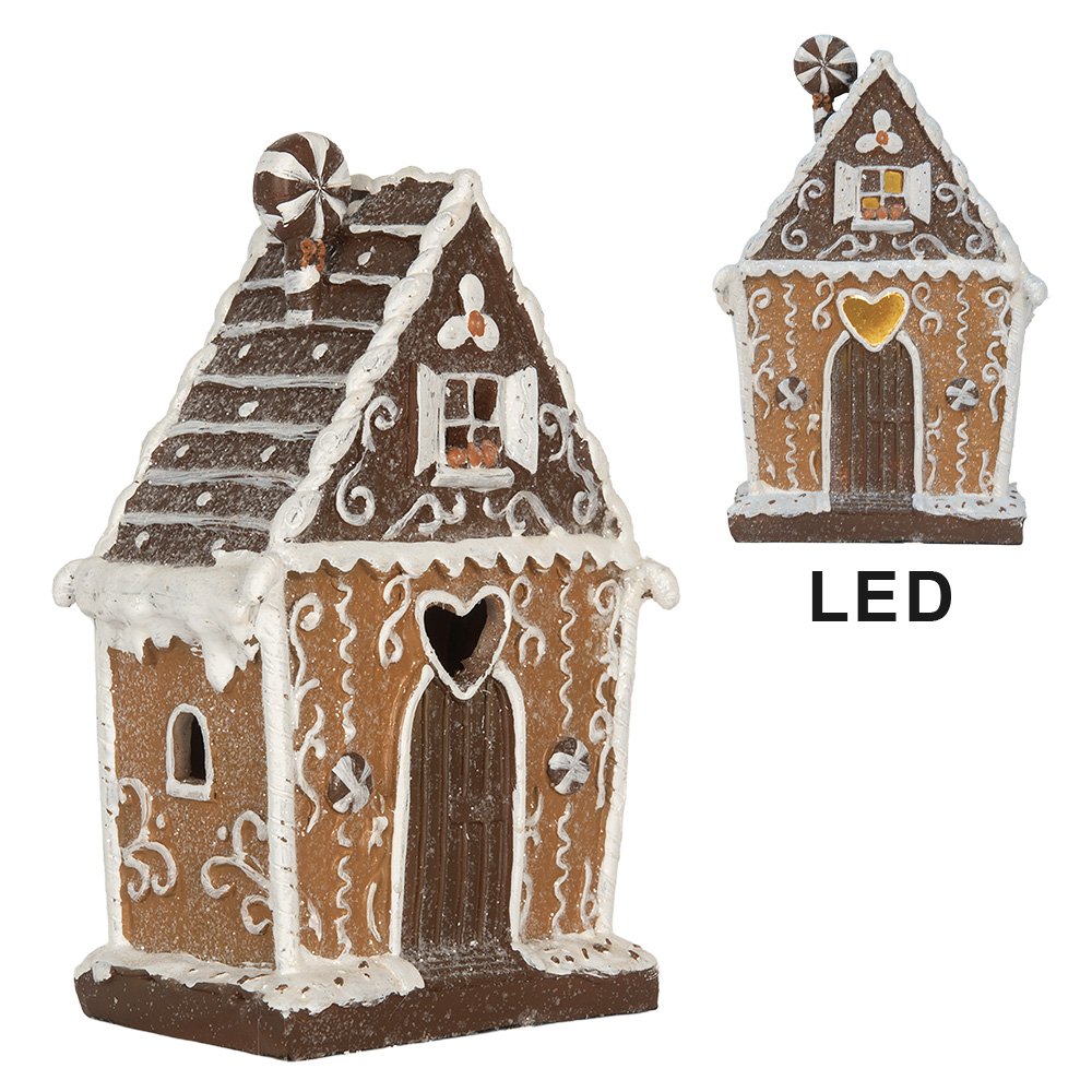 Gingerbread house met LED 14x9x21 cm Bruin Kunststof