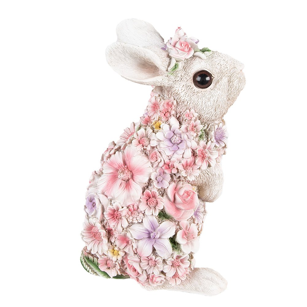 Beeld Konijn 16x13x25 cm Roze Polyresin Bloemen