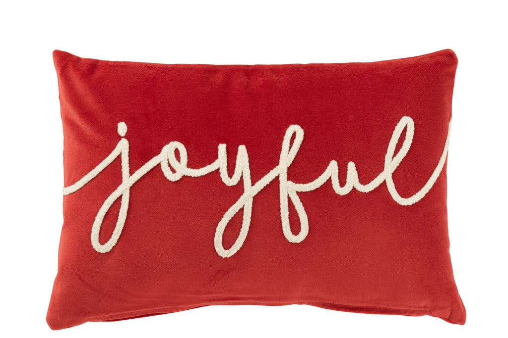 J-Line kussen Rechthoek Joyful - fluweel - rood/wit