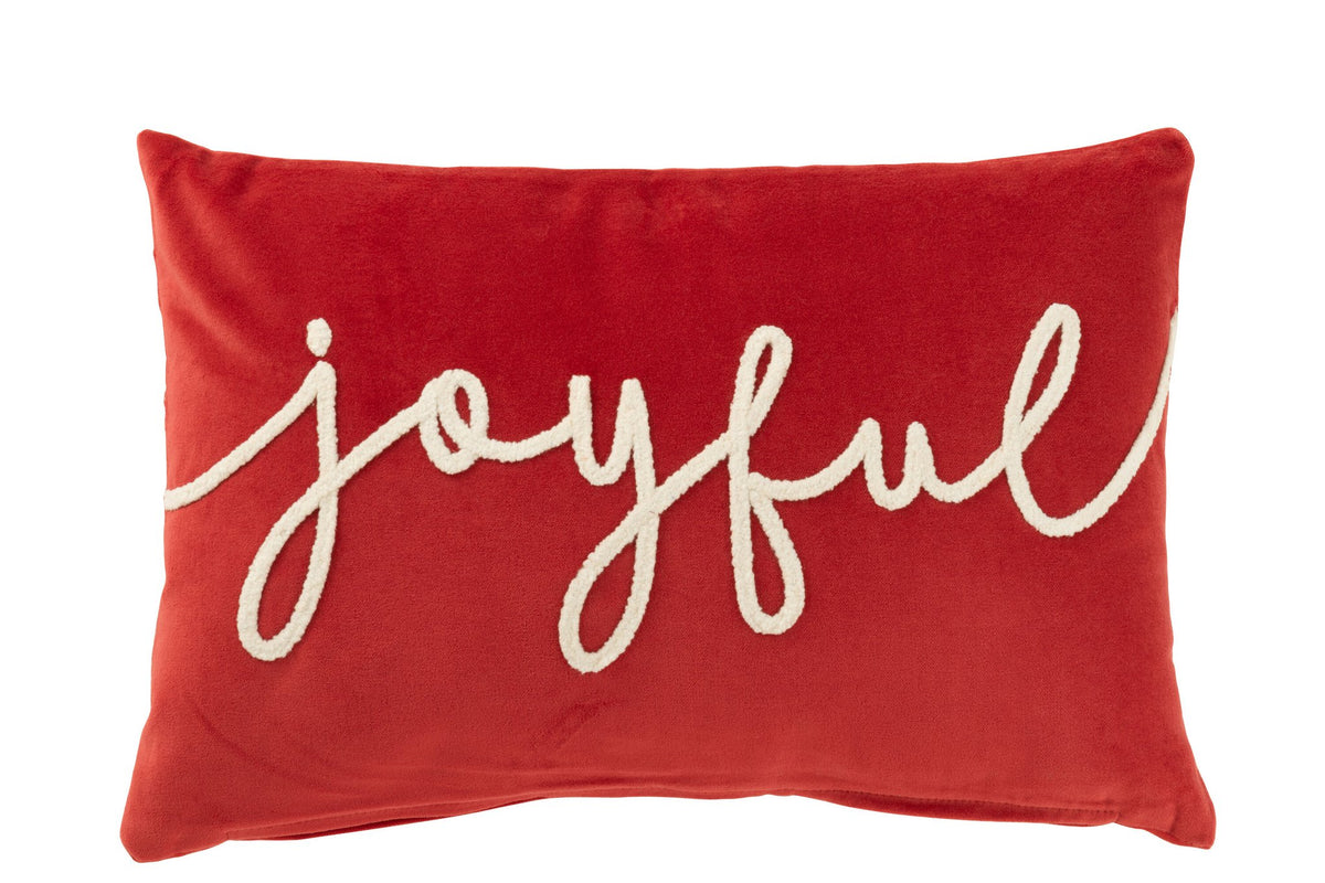 J-Line kussen Rechthoek Joyful - fluweel - rood/wit