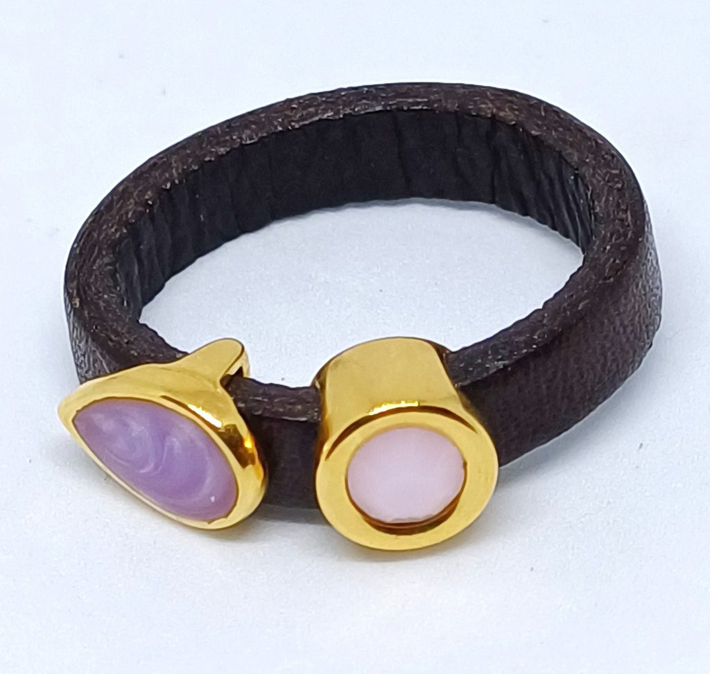 Fancy leren ringen Swarovski & emaille (set van 12 stuks)