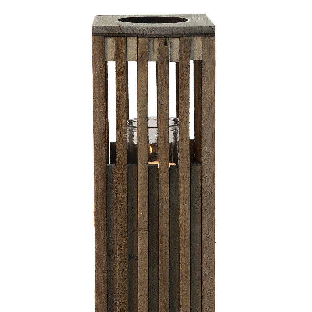 Windlicht 14x14x54 cm Bruin Hout Kaarsenhouder
