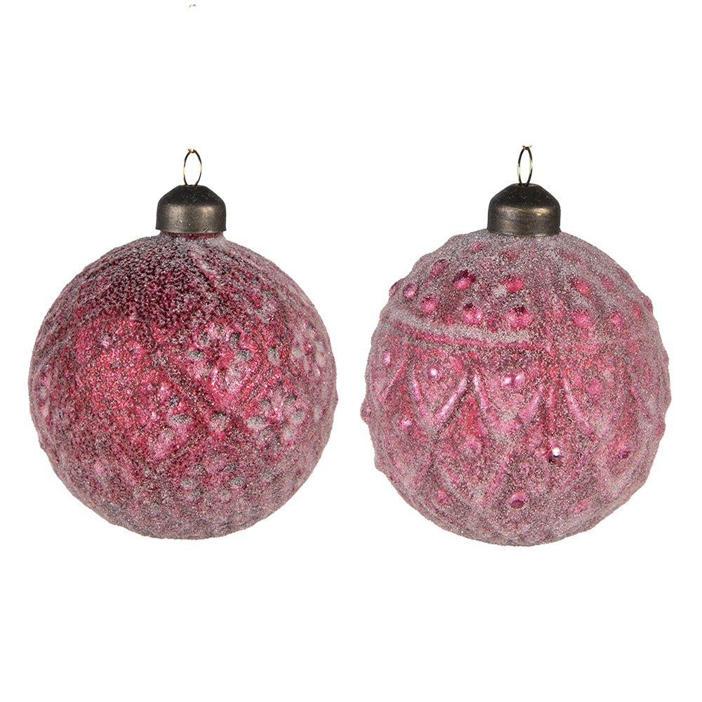 Kerstbal Set van 2 Ø 8 cm Rood Glas Kerstdecoratie
