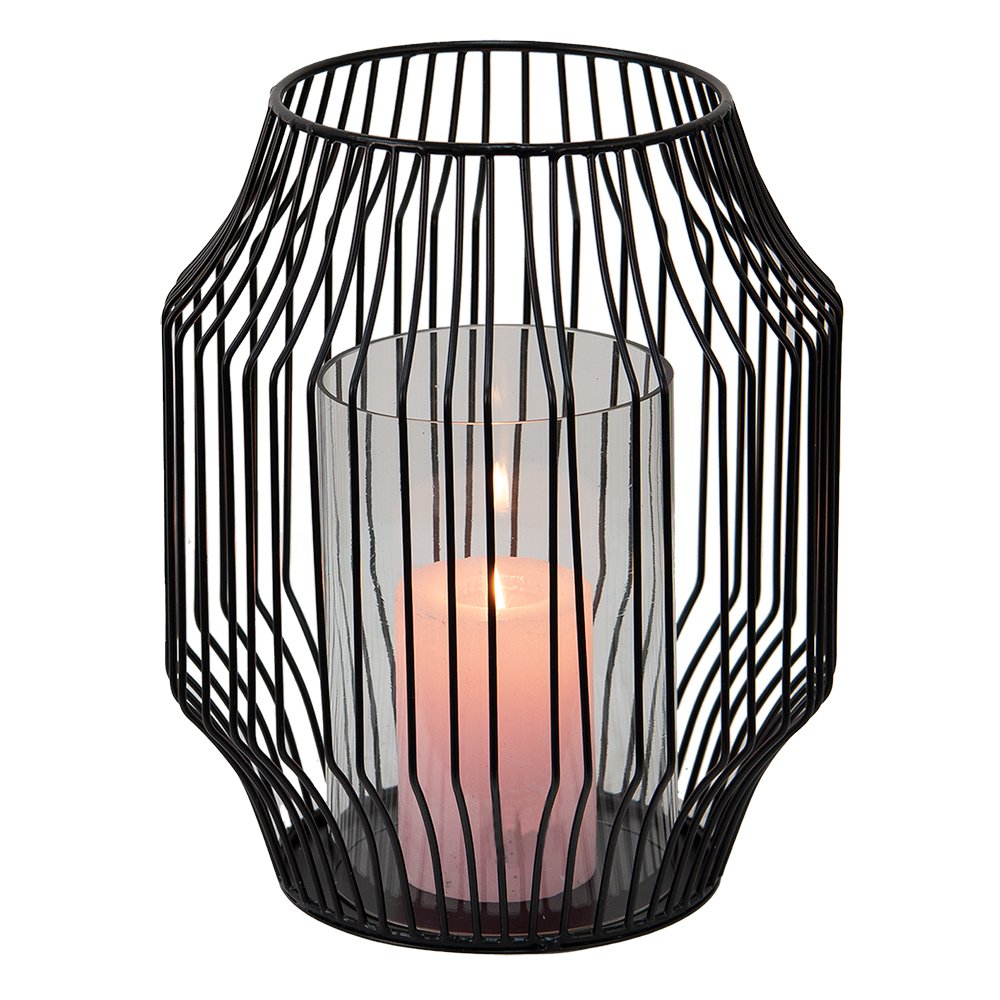 Windlicht Ø 23x28 cm Zwart Metaal Kaarsenhouder