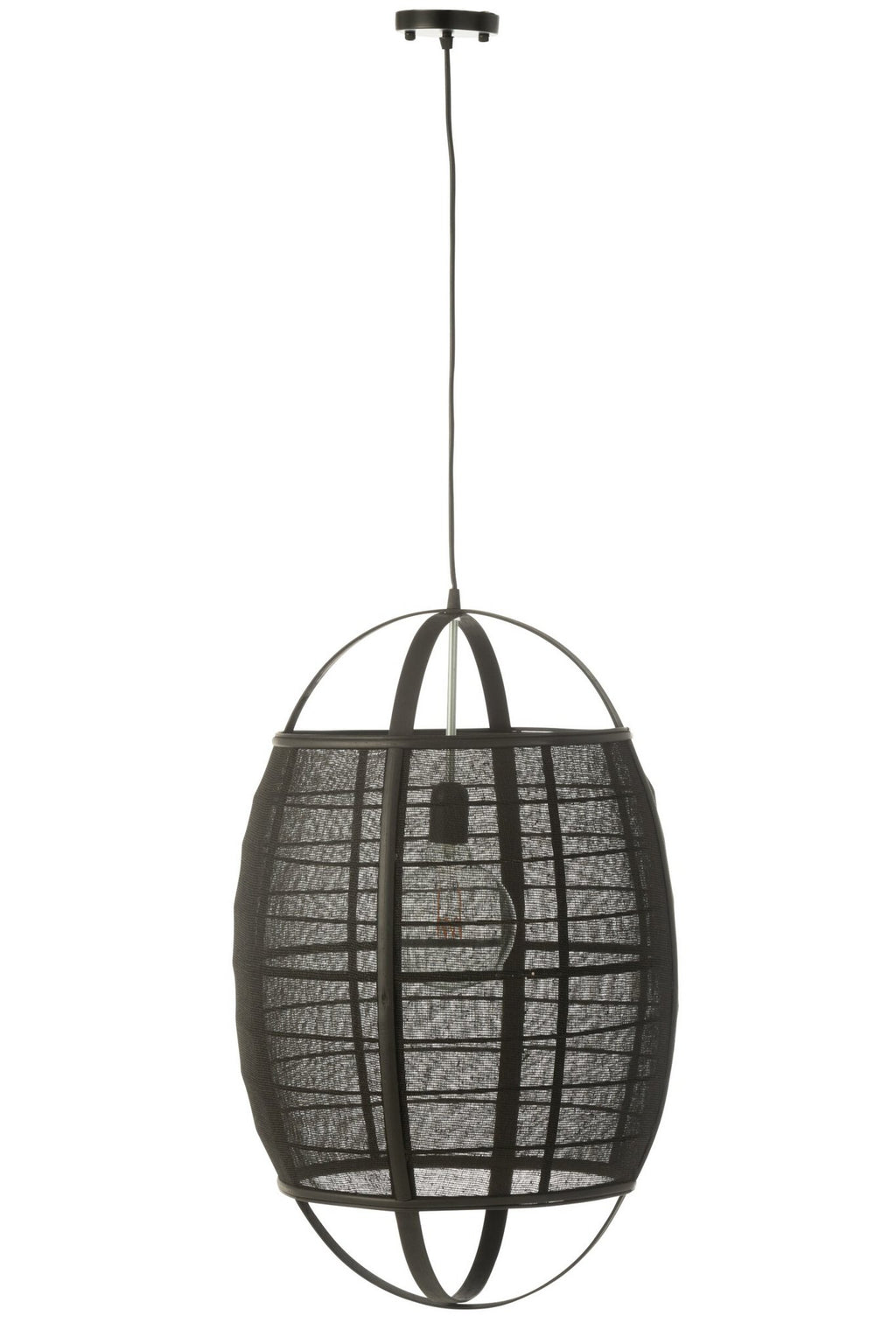 J-Line Hanglamp Ion Linnen/Bamboe Zwart Large