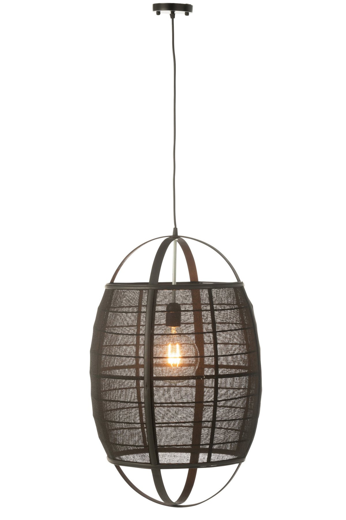 J-Line Hanglamp Ion Linnen/Bamboe Zwart Large
