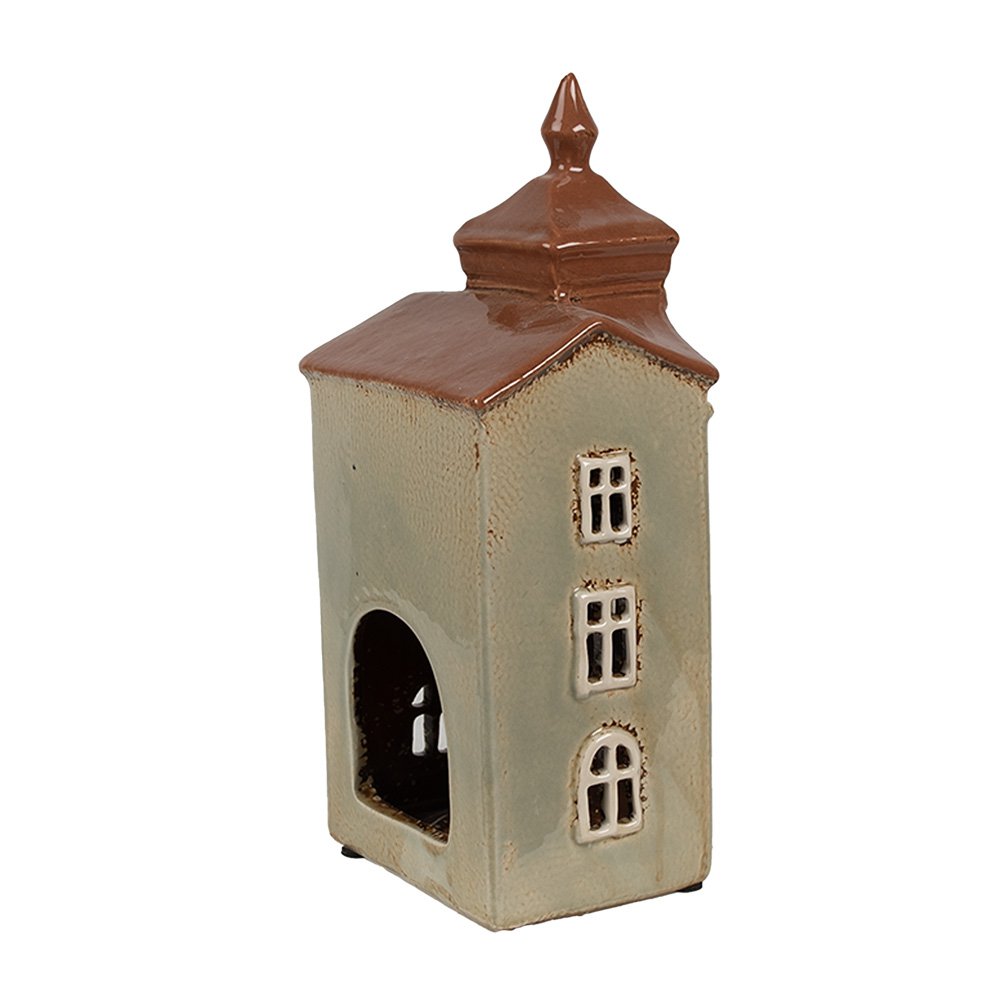 Waxinelichthouder Huis 12x9x25 cm Groen Bruin Keramiek Theelichthouder