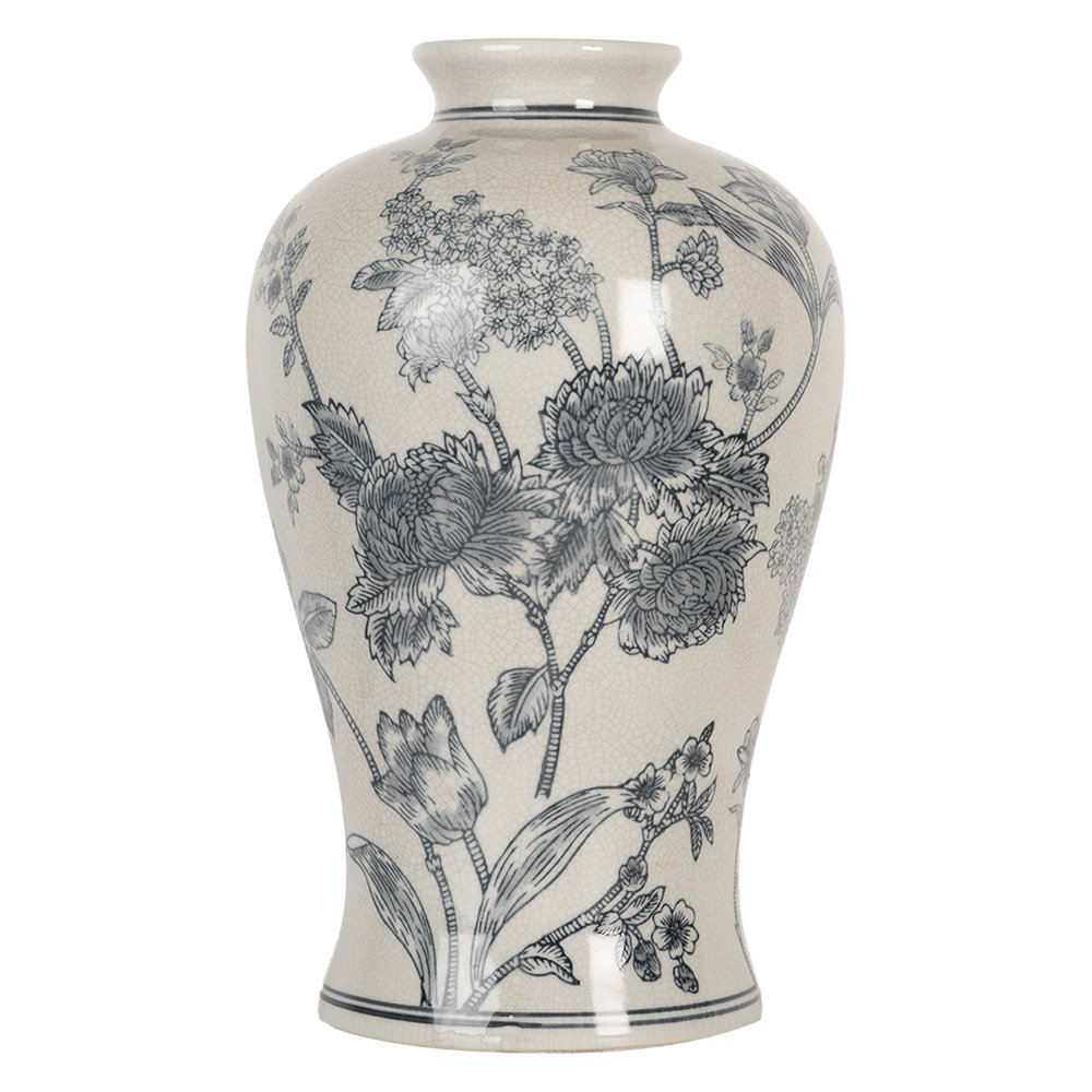 Vaas Ø 19x32 cm Wit Blauw Keramiek Bloemen