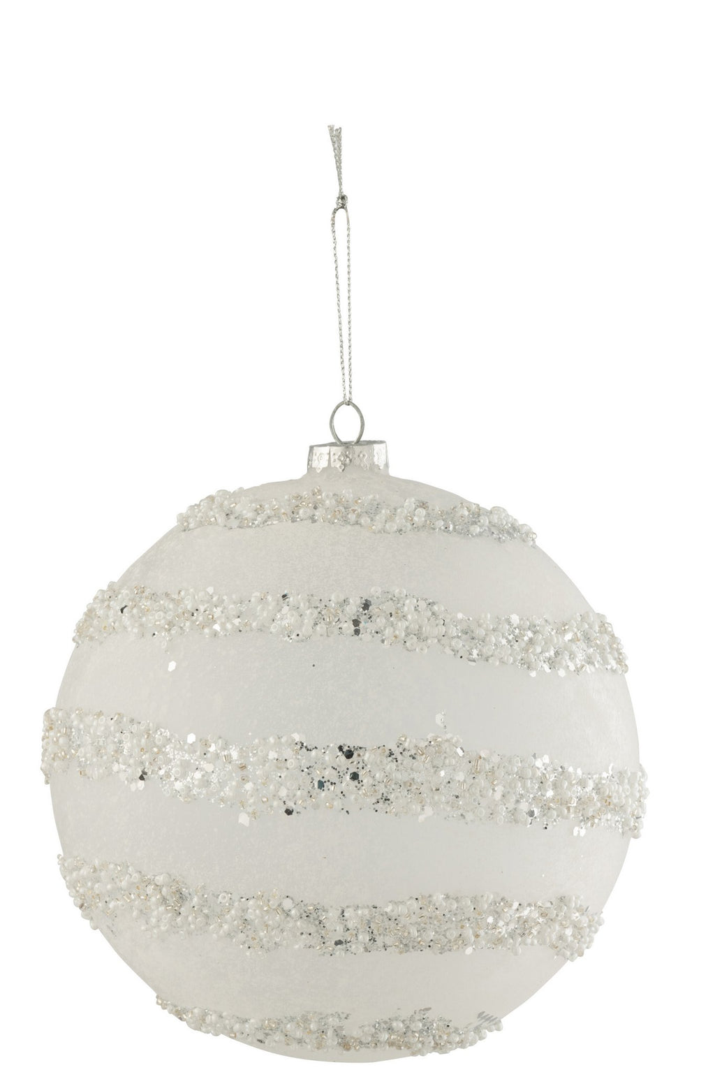 J-Line kerstbal Lijnen - glas - wit/zilver - extra L