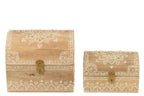 J-Line Set Van 2 Dozen Rechthoekig Kralen Mango Hout Naturel/Wit