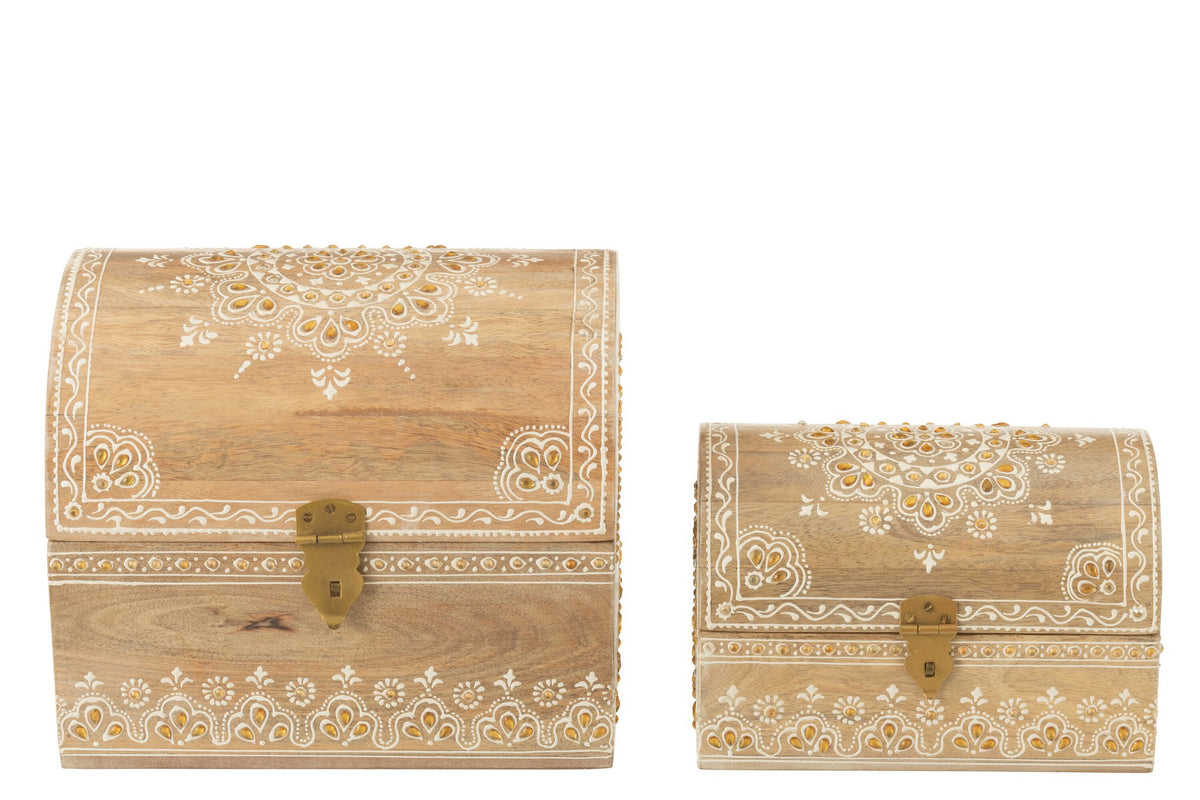 J-Line Set Van 2 Dozen Rechthoekig Kralen Mango Hout Naturel/Wit