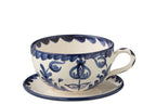 J-Line kopje + schoteltje Granada - keramiek - wit/blauw
