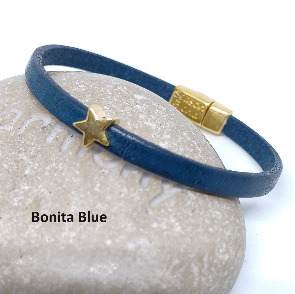 Semplice leren armband tiny star 24K verguld
