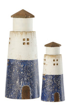 J-Line decoratie Vuurtoren - hout - blauw/wit - L