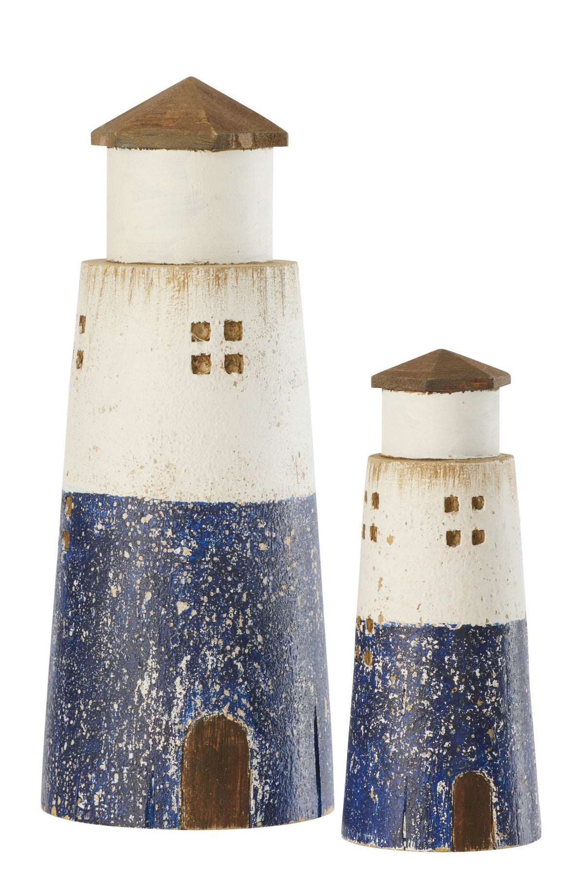J-Line decoratie Vuurtoren - hout - blauw/wit - L