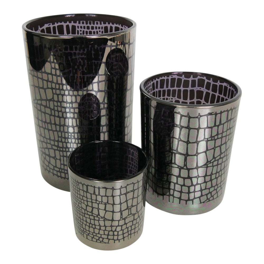 Theelichthouder zilver croco medium 12cm*