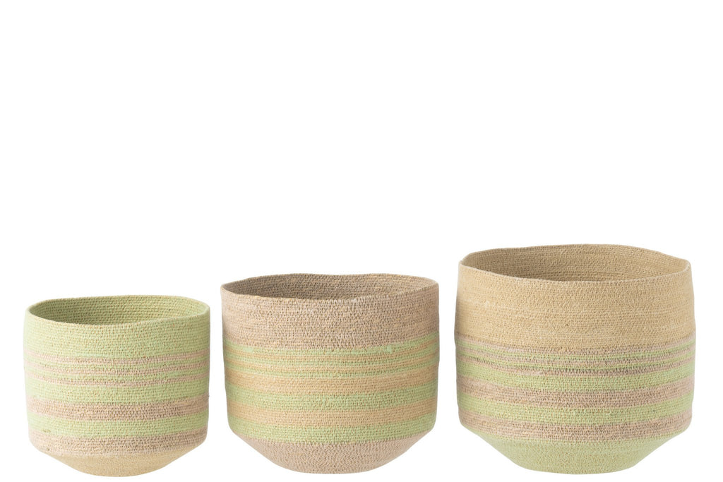 J-Line Set Van 3 Mand Strepen Zeegras Naturel/Groen