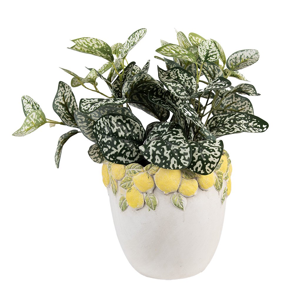 Bloempot Ø 20x19 cm Wit Geel Steen Citroenen