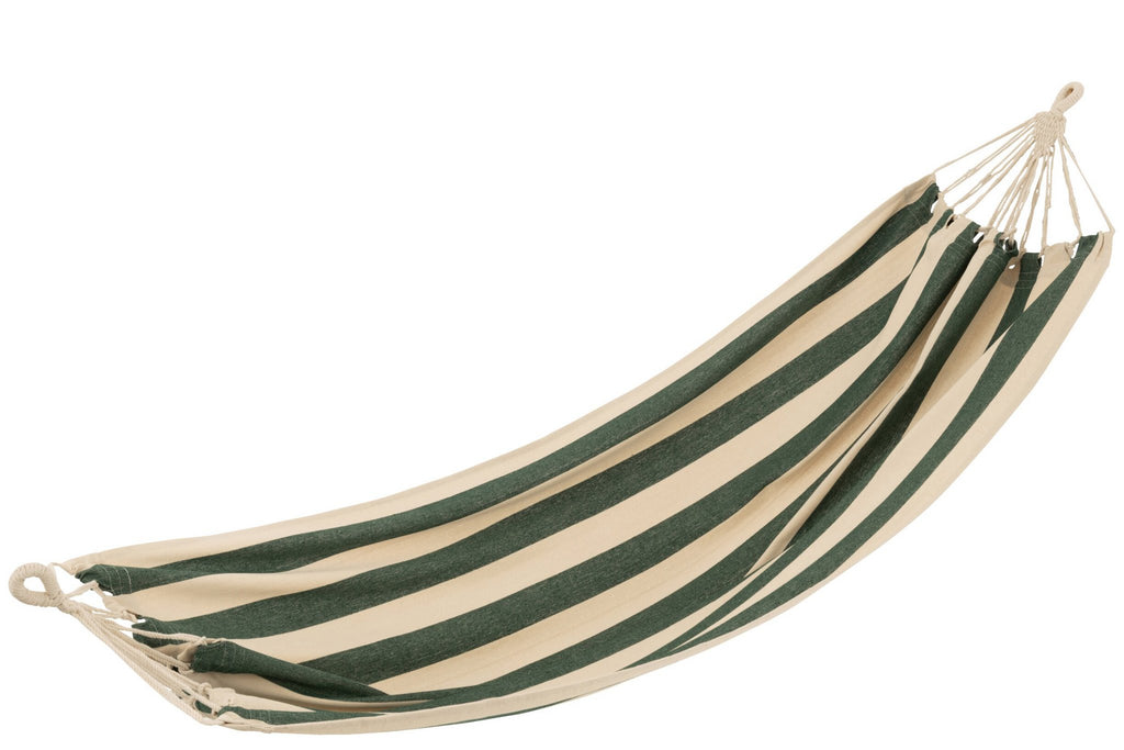 J-Line Hangmat Brede Strepen Katoen/Polyester Donker Groen/Ecru