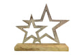 Sterren op voet hout/metaal 22x5x26cm zilver/bruin