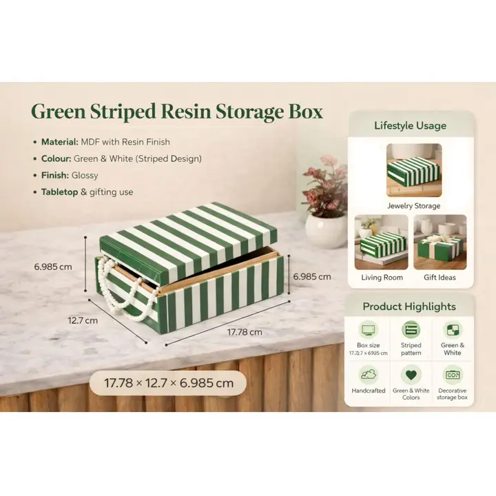 Groen Gestreepte Hars Opbergdoos Moderne MDF Decor Organizer