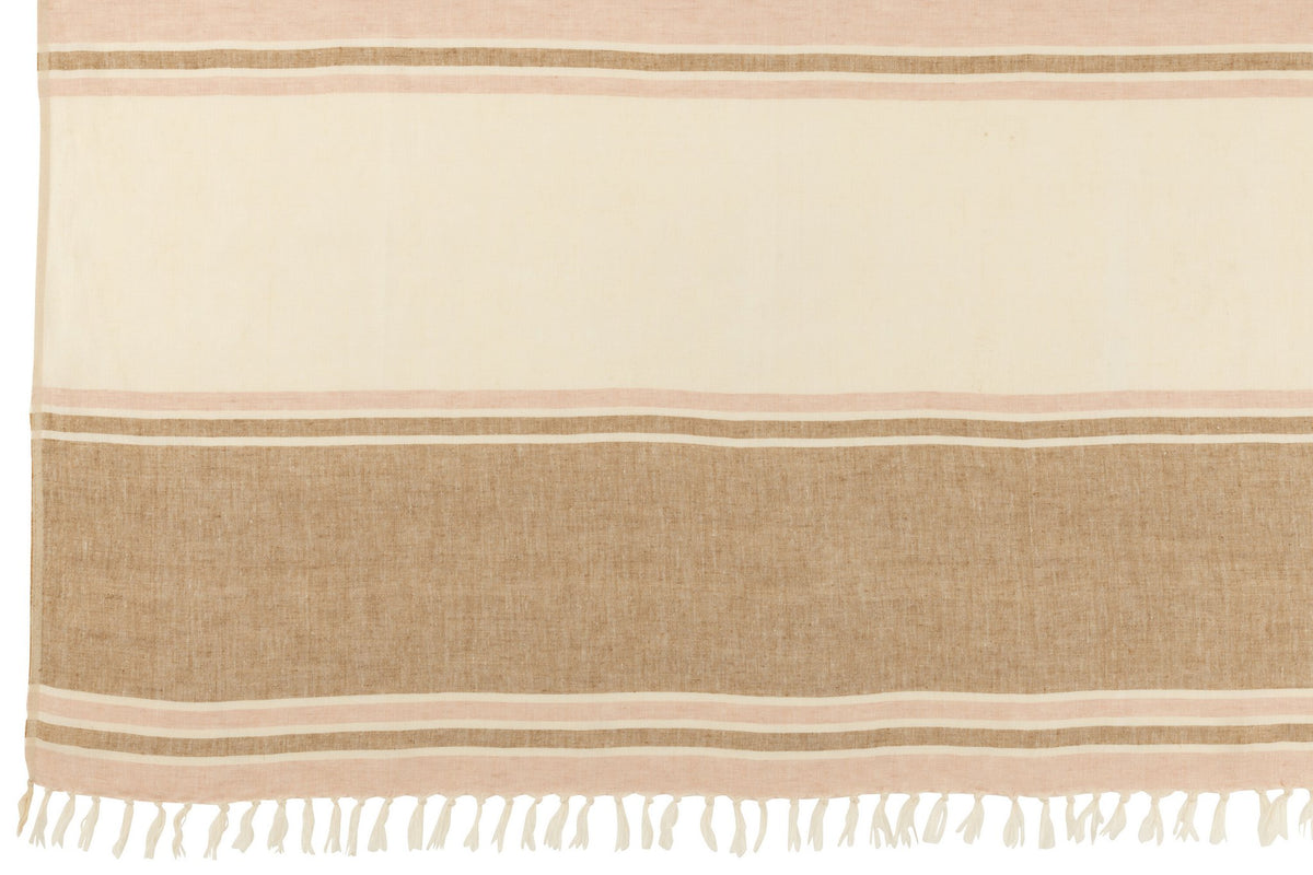 J-Line plaid Gestreept + Franjes - lichtroze/wit/beige - 180 x 130 cm