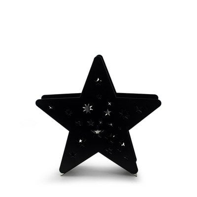Metalen ster met glas 'babs' zwart 28x28x9 cm