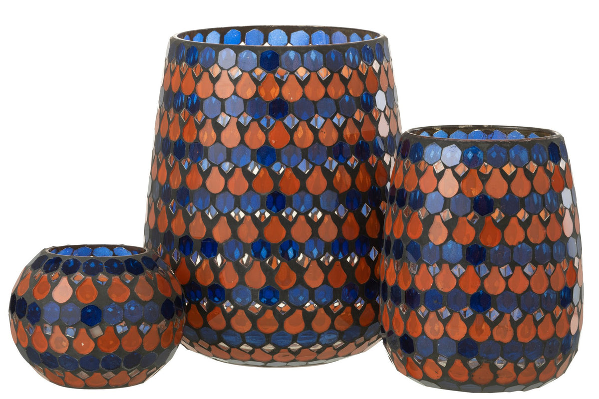 J-Line windlicht Mozaiek Druppel - glas - oranje/blauw - large