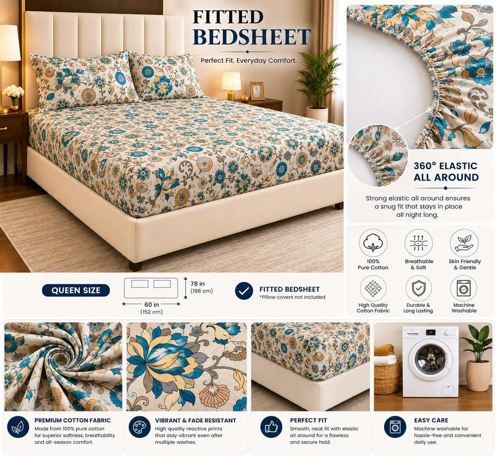 Laken | 100% katoen, elastisch getailleerd | King 200x200 cm, 3-delig pakket | Gedrukt