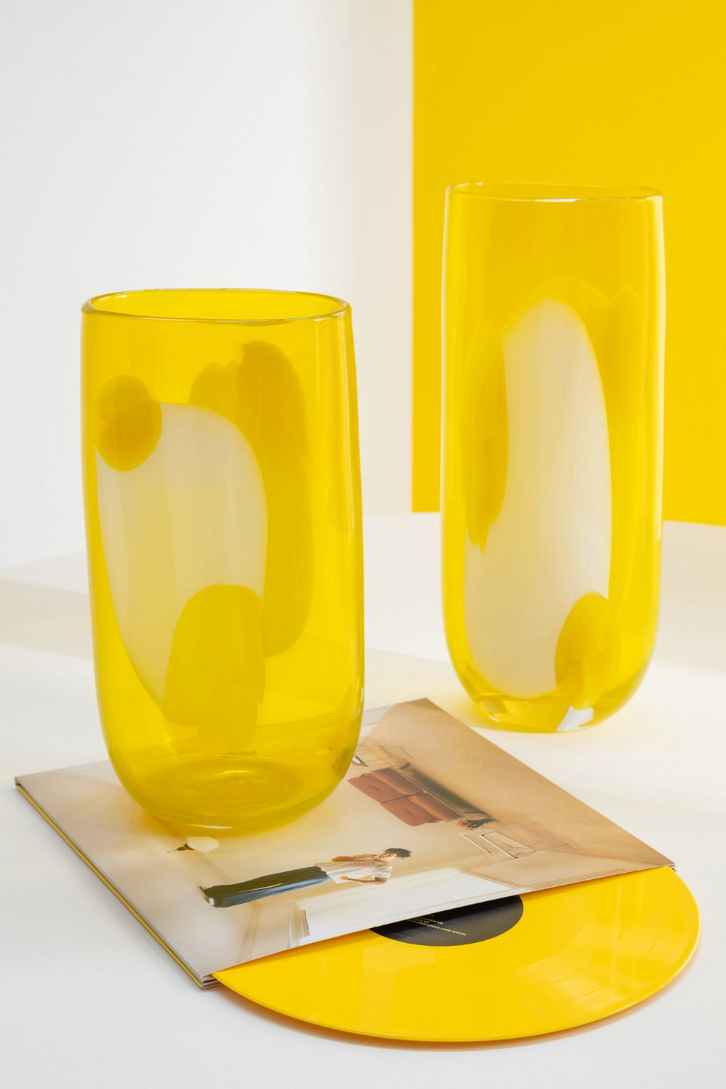 J-Line vaas Mona - glas - transparant/geel - S