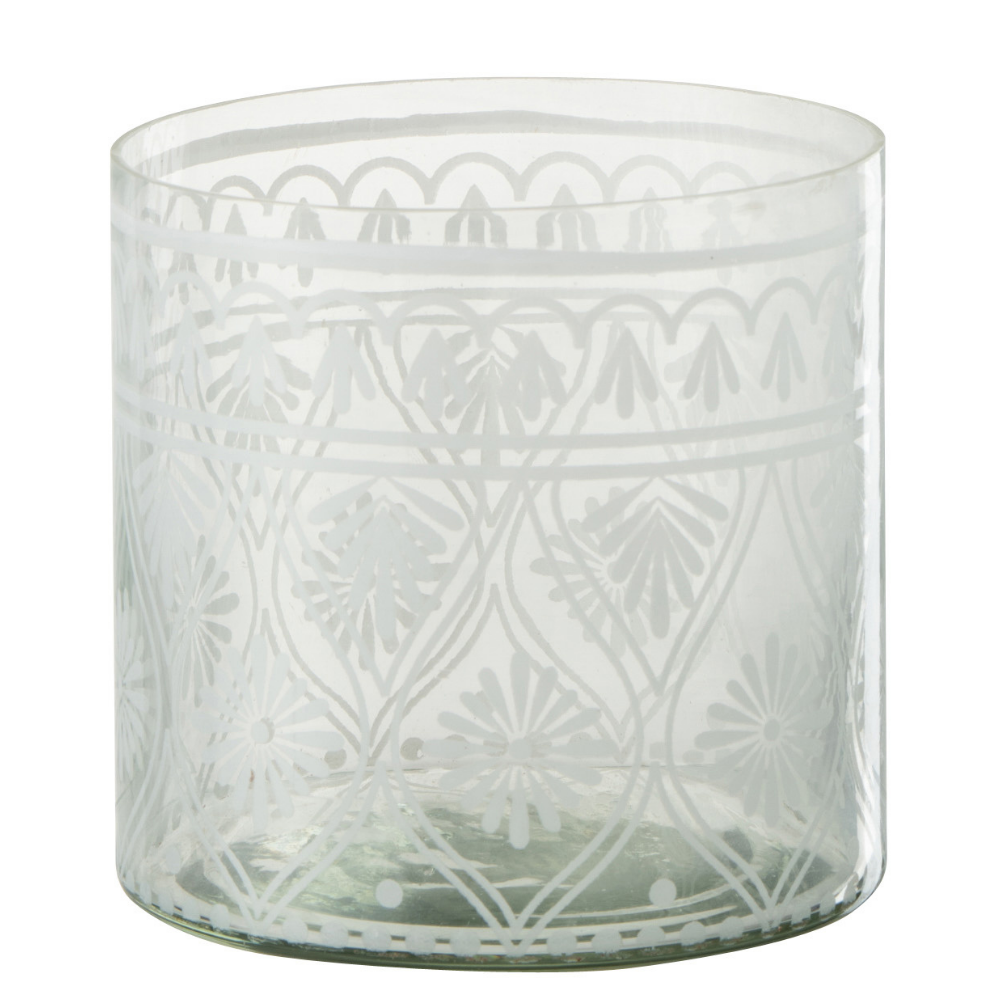 J-Line windlicht Patroon - glas - transparant/wit - small